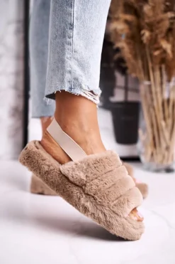 New Boto Papcie Damskie na Platformie Futrzane Brązowe Khaki Snowflake