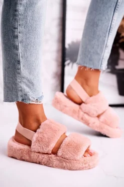 Online Papcie Damskie na Platformie Futrzane Pomarańczowe Cotton Candy Damskie Kapcie Klasyczne