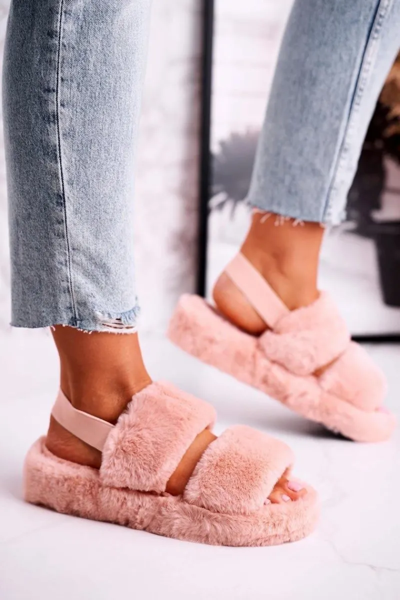 Online Papcie Damskie na Platformie Futrzane Pomarańczowe Cotton Candy Damskie Kapcie Klasyczne