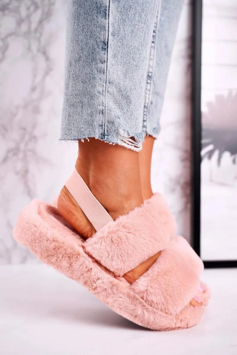 Online Papcie Damskie na Platformie Futrzane Pomarańczowe Cotton Candy Damskie Kapcie Klasyczne