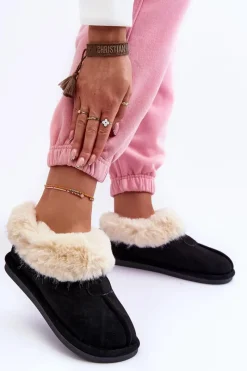 Papcie Damskie Z Futerkiem Czarne Lanoze Damskie Kapcie Klasyczne