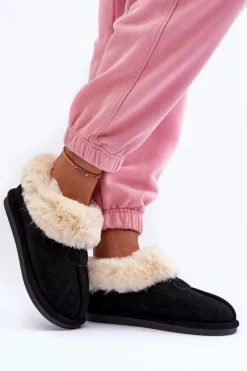 Papcie Damskie Z Futerkiem Czarne Lanoze Damskie Kapcie Klasyczne