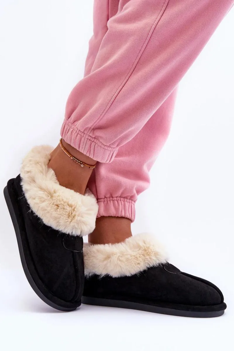 Papcie Damskie Z Futerkiem Czarne Lanoze Damskie Kapcie Klasyczne