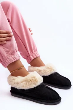 Papcie Damskie Z Futerkiem Czarne Lanoze Damskie Kapcie Klasyczne