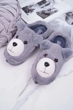 Papcie Damskie Z Futerkiem Miś Szare Bear Damskie Kapcie Klasyczne