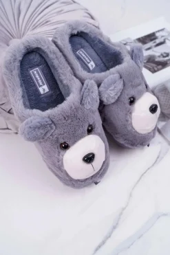 Papcie Damskie Z Futerkiem Miś Szare Bear Damskie Kapcie Klasyczne