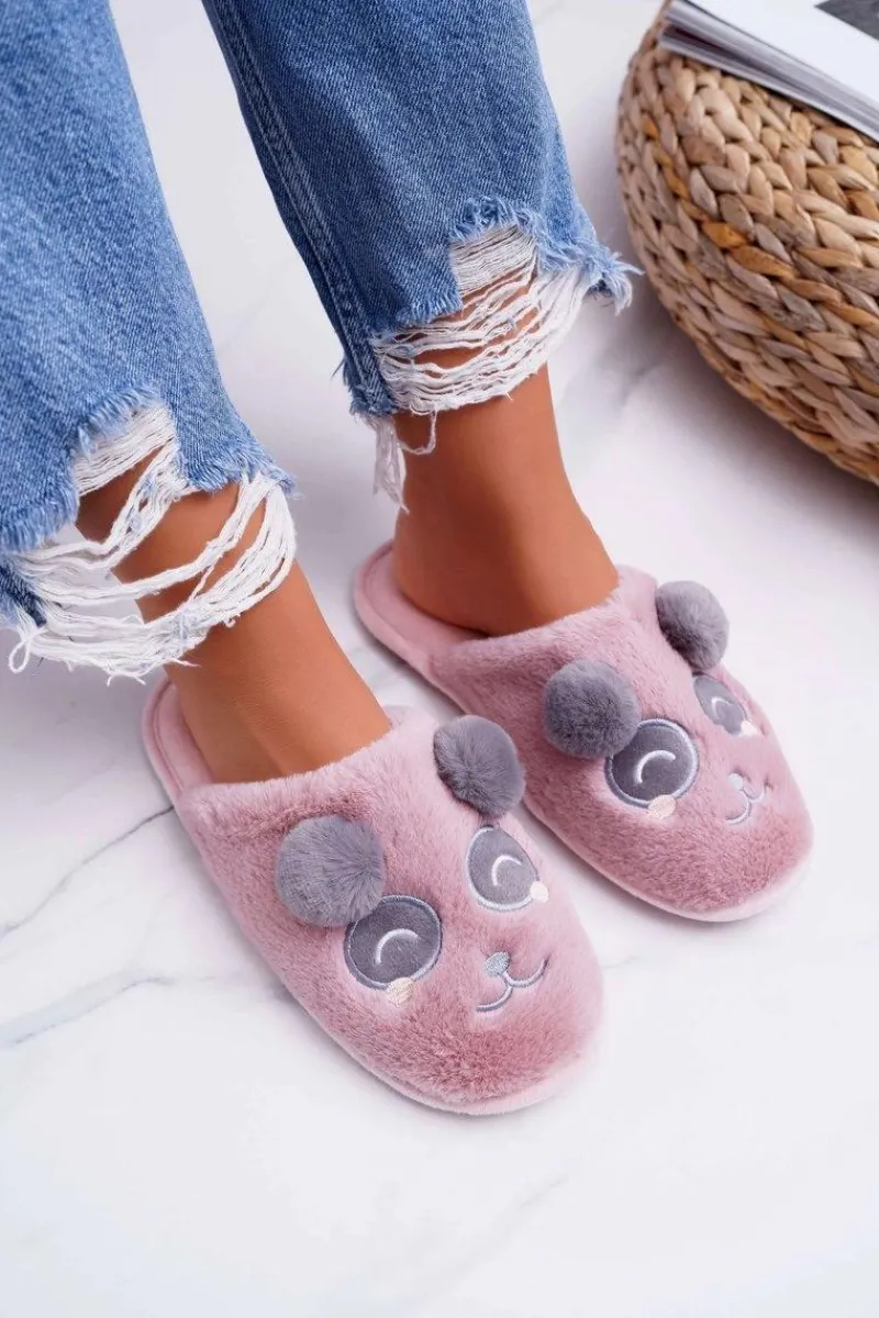 Kapcie Klasyczne>Boto Papcie Damskie Z Futerkiem Pandy Ciemny Róż Fimeo Różowy