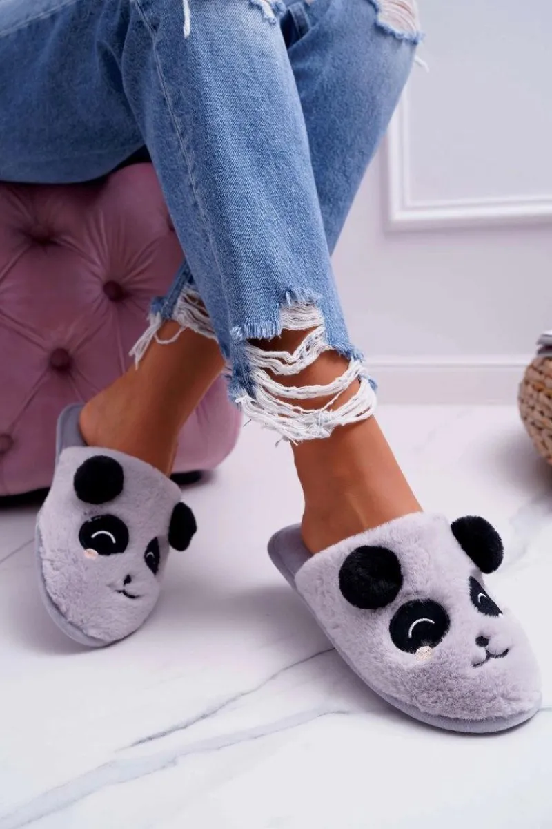 Online Papcie Damskie Z Futerkiem Pandy Jasno Szare Fimeo Damskie Kapcie Klasyczne