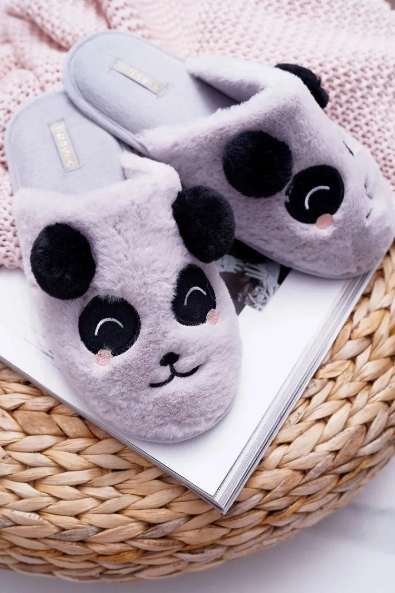 Online Papcie Damskie Z Futerkiem Pandy Jasno Szare Fimeo Damskie Kapcie Klasyczne