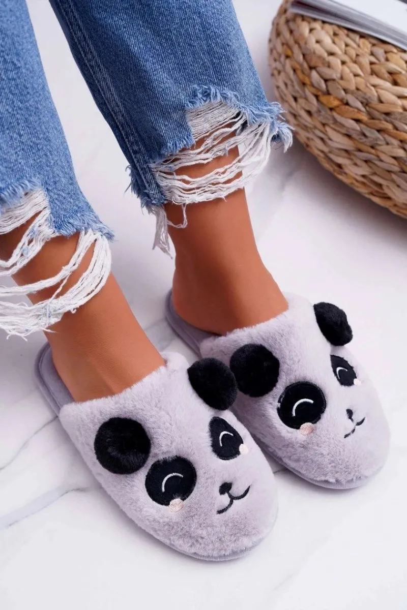 Online Papcie Damskie Z Futerkiem Pandy Jasno Szare Fimeo Damskie Kapcie Klasyczne