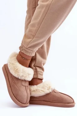 Discount Papcie Damskie Z Futerkiem Beżowe Lanoze Damskie Kapcie Klasyczne