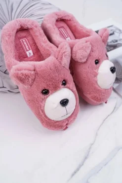 Online Papcie Damskie Z Futerkiem Miś Różowe Bear Damskie Kapcie Klasyczne