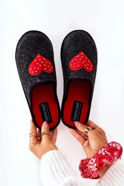 Online Big Star Shoes Papcie Domowe Panto Fino II267009 Czarno-Czerwone