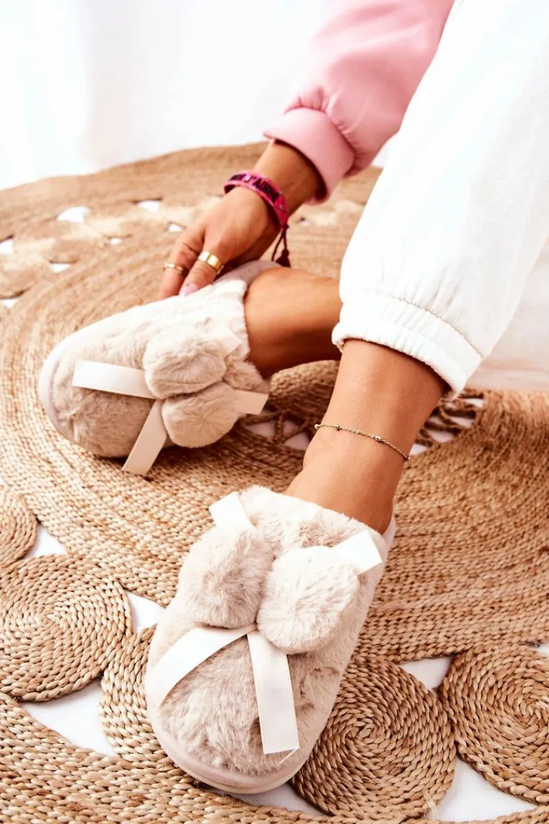 Best Boto Papcie Futrzane Z Pomponami Beżowe Pamppy