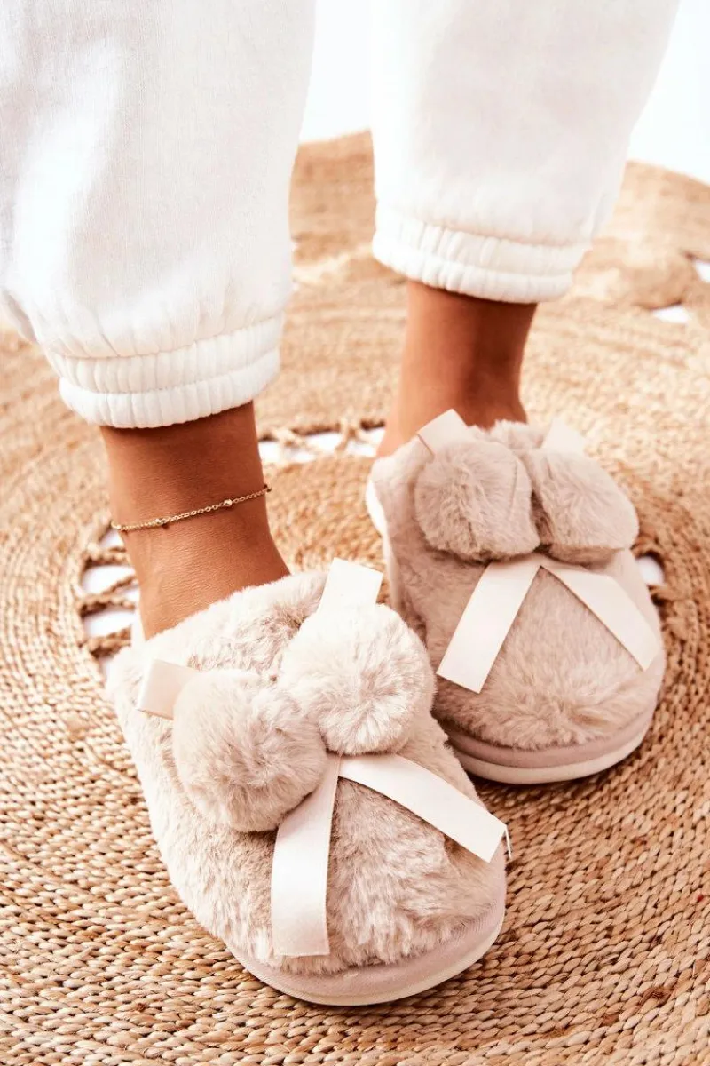 Best Boto Papcie Futrzane Z Pomponami Beżowe Pamppy