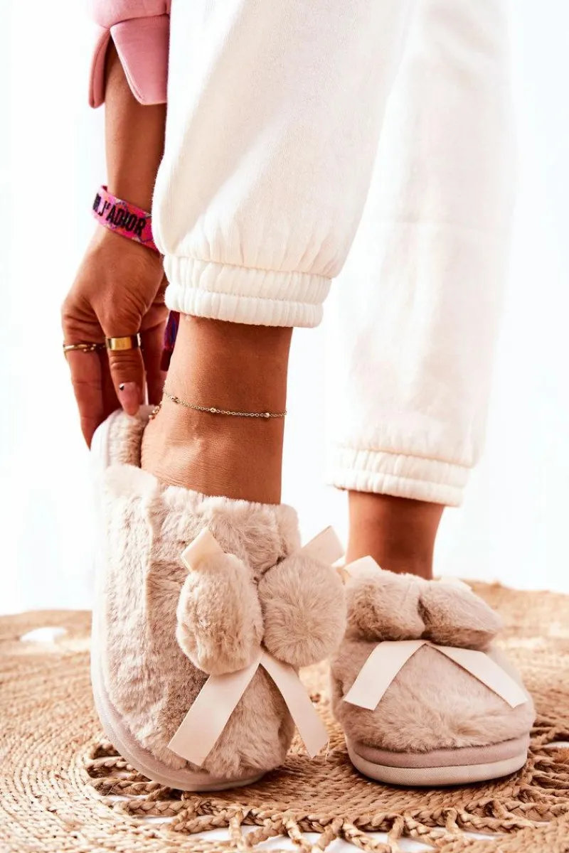 Best Boto Papcie Futrzane Z Pomponami Beżowe Pamppy