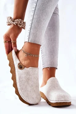 Outlet Papcie Klapki Profilaktyczne DK06 002 Beżowe Damskie Kapcie Klasyczne|Klapki Damskie Klasyczne