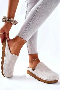 Outlet Papcie Klapki Profilaktyczne DK06 002 Beżowe Damskie Kapcie Klasyczne|Klapki Damskie Klasyczne