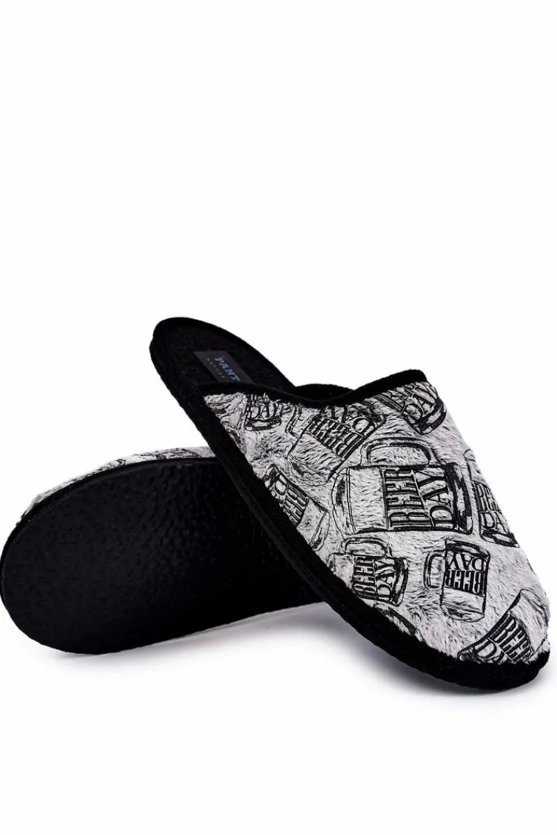 Papcie Męskie>Big Star Shoes Papcie Męskie Domowe Panto Fino KK167001 Szare