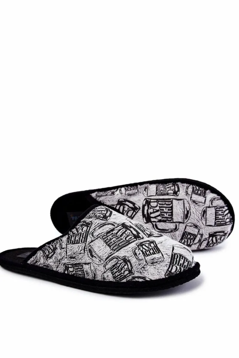 Papcie Męskie>Big Star Shoes Papcie Męskie Domowe Panto Fino KK167001 Szare