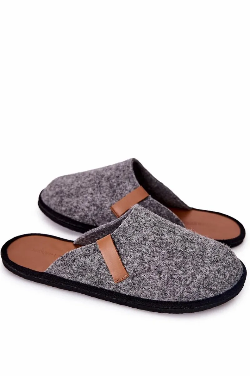 Best Papcie Męskie Domowe Panto Fino II167007 Szaro-Brązowe Męskie Papcie Męskie