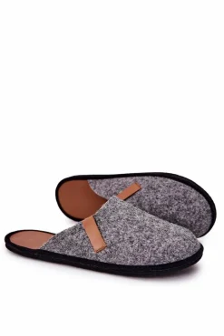 Best Papcie Męskie Domowe Panto Fino II167007 Szaro-Brązowe Męskie Papcie Męskie