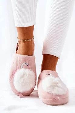 Discount Papcie Ocieplane Łabędź Jasnoróżowe Reya Damskie Kapcie Klasyczne