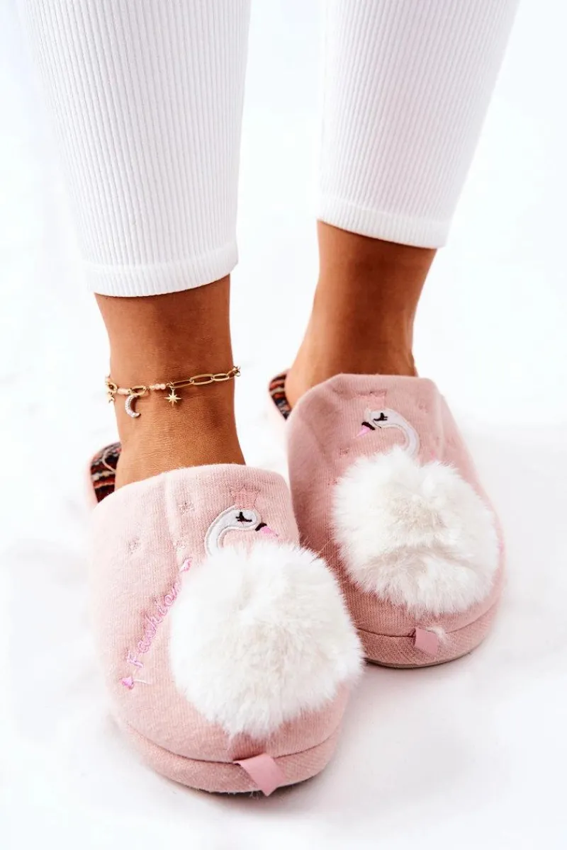 Discount Papcie Ocieplane Łabędź Jasnoróżowe Reya Damskie Kapcie Klasyczne