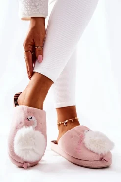 Discount Papcie Ocieplane Łabędź Jasnoróżowe Reya Damskie Kapcie Klasyczne