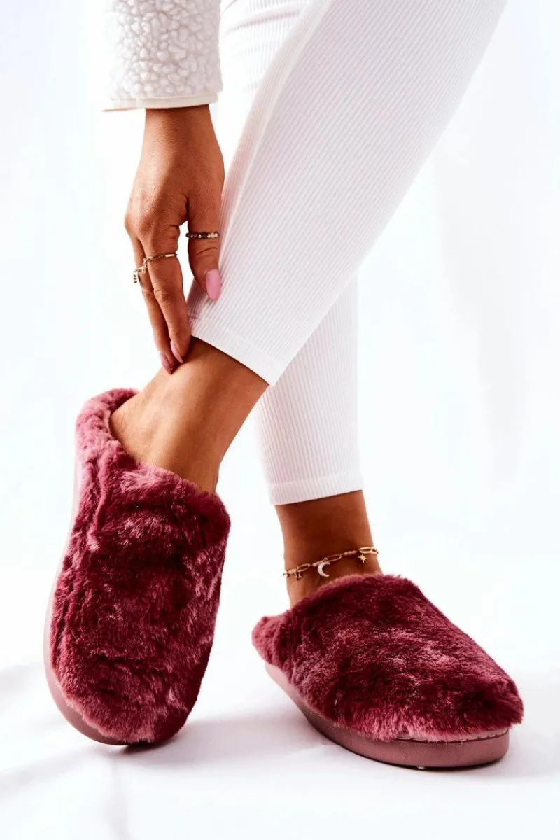 Papcie Ocieplane Futrzane Różowe Mecy Damskie Kapcie Klasyczne