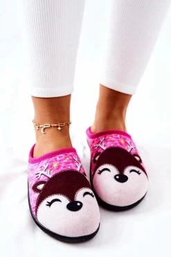 Online Papcie Ocieplane Renifer Różowe Taffy Damskie Kapcie Klasyczne