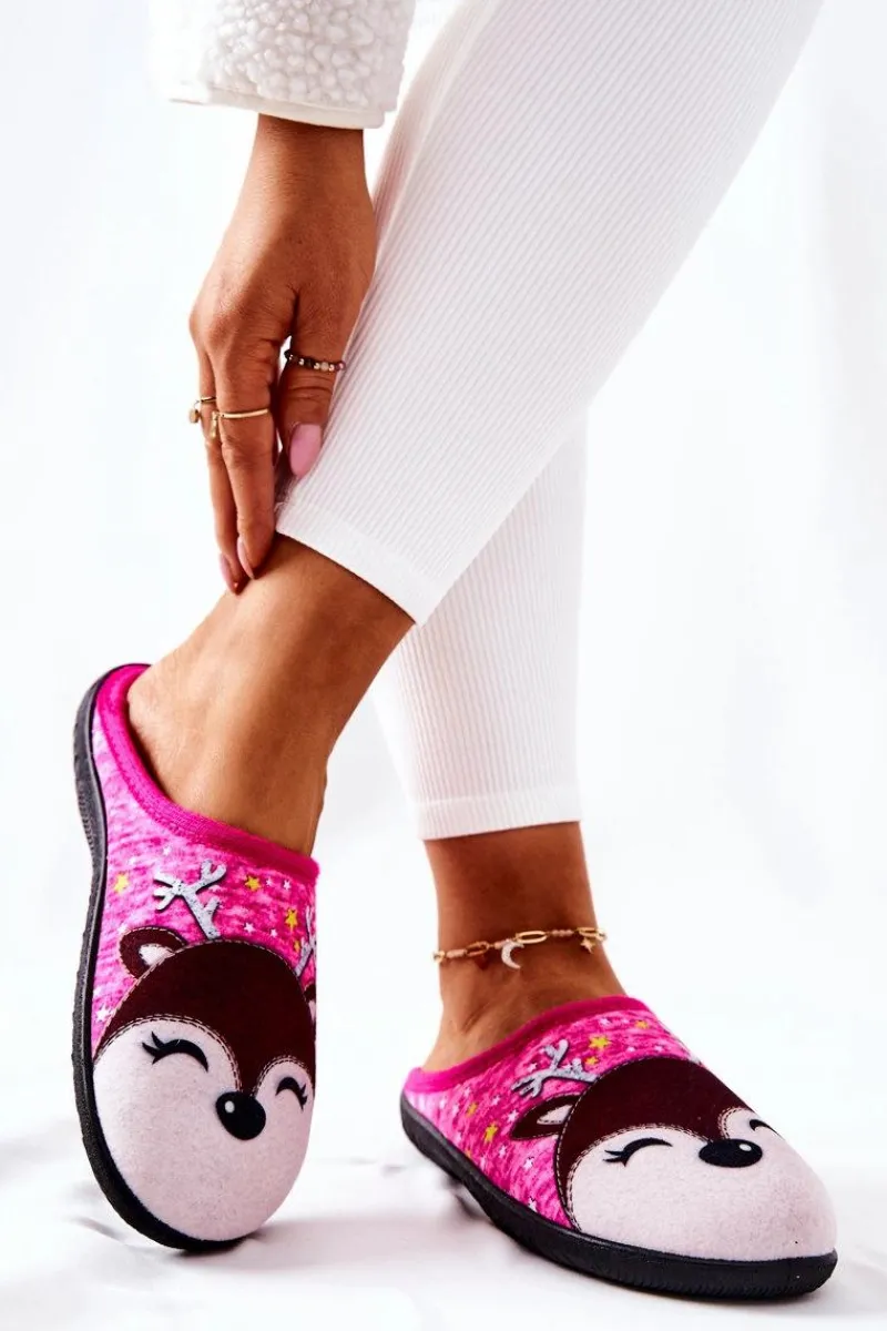 Online Papcie Ocieplane Renifer Różowe Taffy Damskie Kapcie Klasyczne