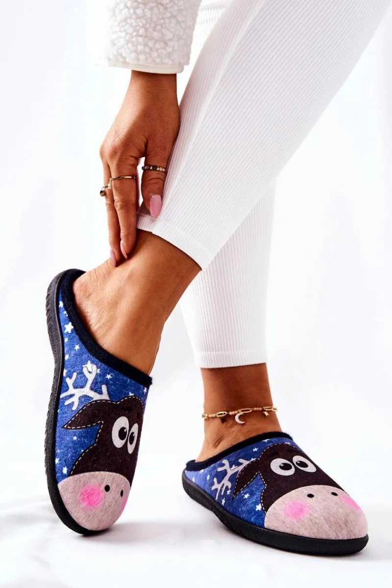 Sale Boto Papcie Ocieplane Wzór Renifer Niebieskie Elodie