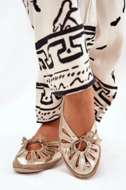 Clearance Płaskie Baleriny Z Naturalnej Skóry 10179 Złote Damskie Baleriny Skórzane|Baleriny Klasyczne