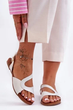 Hot Płaskie Damskie Sandały S.Barski 541-22 Srebrne Damskie Sandały Płaskie