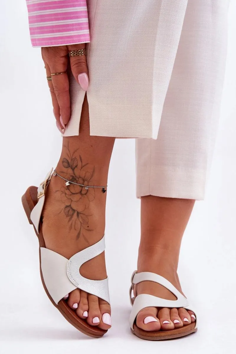 Hot Płaskie Damskie Sandały S.Barski 541-22 Srebrne Damskie Sandały Płaskie