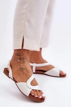 Hot Płaskie Damskie Sandały S.Barski 541-22 Srebrne Damskie Sandały Płaskie