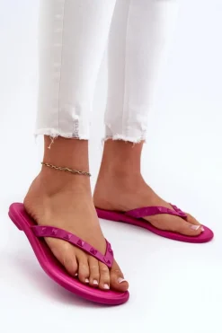 Sale Płaskie Elastyczne Klapki Japonki Damskie JJ285252 Fuksja Damskie Klapki Damskie Japonki|Klapki Damskie Klasyczne