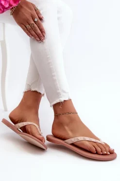 Online ZAXY Płaskie Elastyczne Klapki Japonki Damskie JJ285298 Różowe Różowy