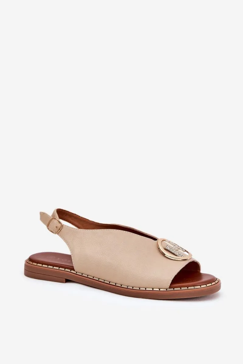 Sandały Płaskie>Boto Płaskie Eleganckie Sandały Z Ozdobą Beżowe Iseliria Beżowy