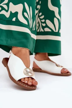 Best Boto Płaskie Eleganckie Sandały Z Ozdobą Białe Iseliria Biały