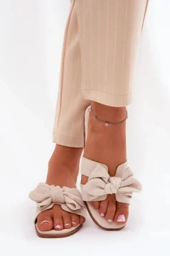 Clearance Boto Płaskie Klapki Damskie Z Kokardką Beżowe Tobin Beżowy