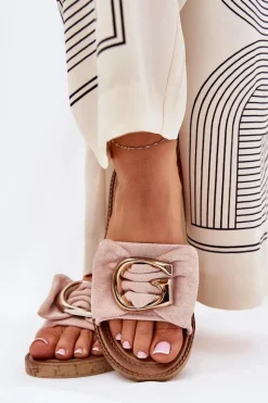 Klapki Damskie Klasyczne>Boto Płaskie Klapki Damskie Z Ozdobnym Detalem Różowe Nellodra Różowy