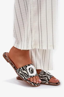 Hot Boto Płaskie Klapki Damskie Z Ozdobną Klamrą Zebra Clariola