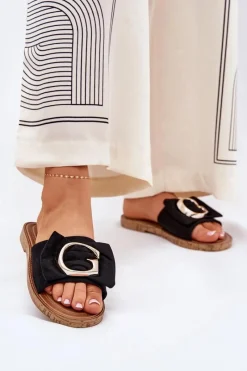 Best Boto Płaskie Klapki Damskie Z Ozdobnym Detalem Czarne Nellodra Czarny