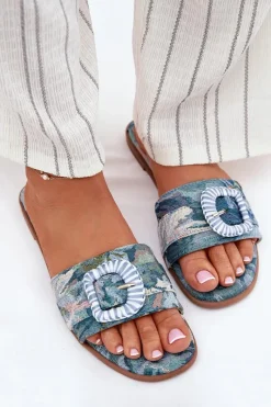 Hot Boto Płaskie Klapki Damskie Z Ozdobną Klamrą e Clariola Niebieski