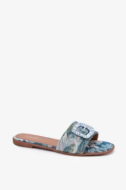 Hot Boto Płaskie Klapki Damskie Z Ozdobną Klamrą e Clariola Niebieski