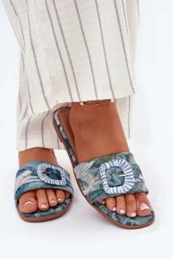 Hot Boto Płaskie Klapki Damskie Z Ozdobną Klamrą e Clariola Niebieski