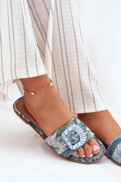 Hot Boto Płaskie Klapki Damskie Z Ozdobną Klamrą e Clariola Niebieski