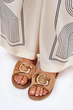 Outlet Płaskie Klapki Damskie Z Ozdobnym Detalem Camel Nellodra Damskie Klapki Damskie Klasyczne